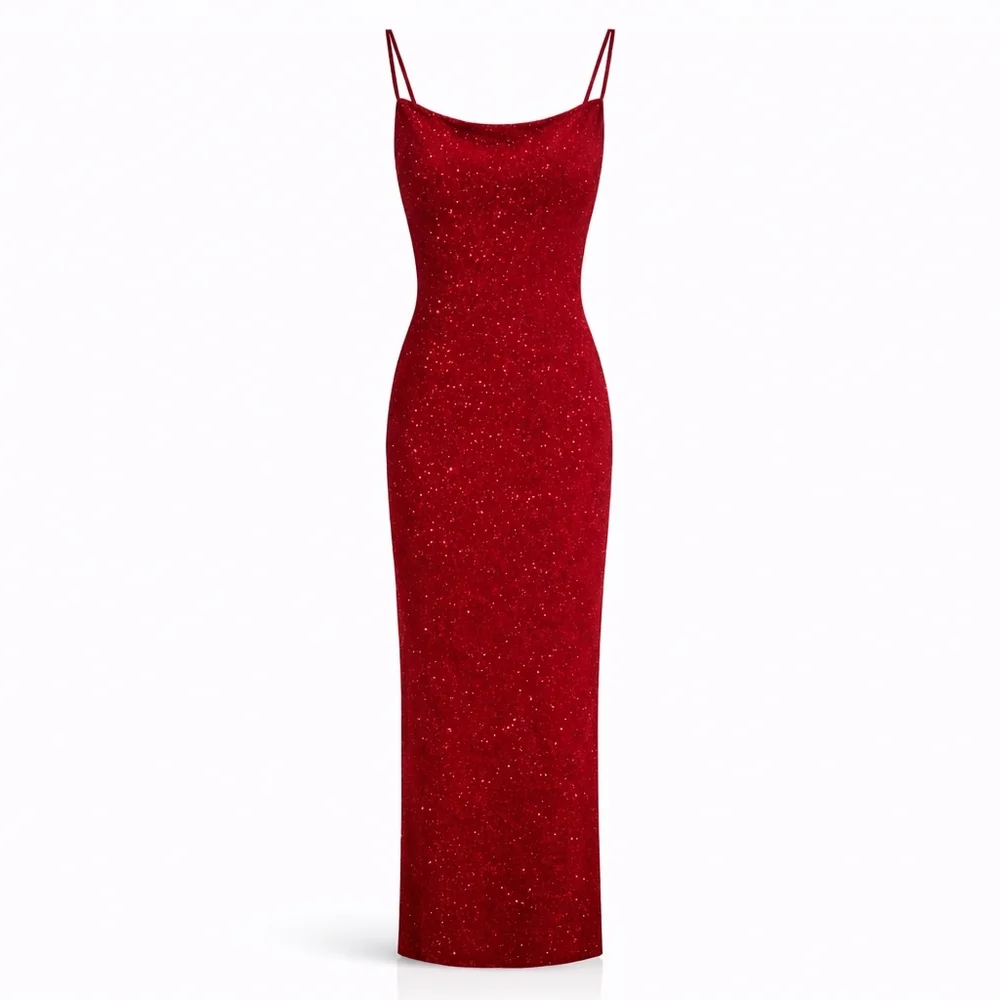 VINTAGE City Triangles Red Glitter Evening Gown – Size Small Prom